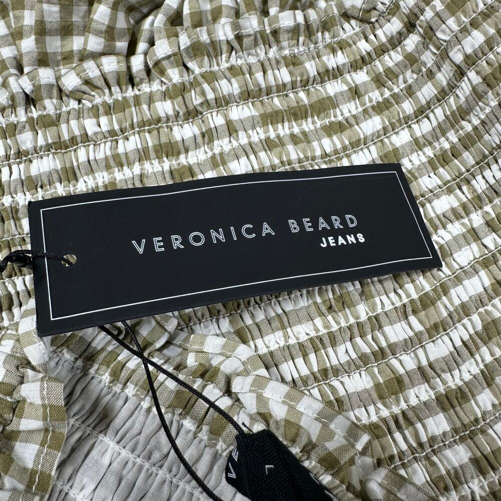 Veronica Beard NWT Aloya Smocked Cotton Mini Skirt Size XL Olive Gingham Ruffle - Picture 5 of 10